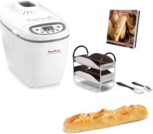 Moulinex Home Bread Baguette Machine à pain, 16 programmes, Résultats homogènes, Jusqu'à 1,5 kg de pain frais, Plaques baguettes, Baguettes et petits pains croustillants, 3 niveaux de dorage OW610110