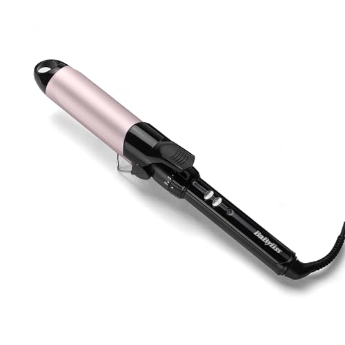 BaByliss Boucleur à pince de 38mm - Cylindre Satin Touch, 10 réglages de température, boucleur professionnel avec support de sécurité intégré, Noir et rose, C338E