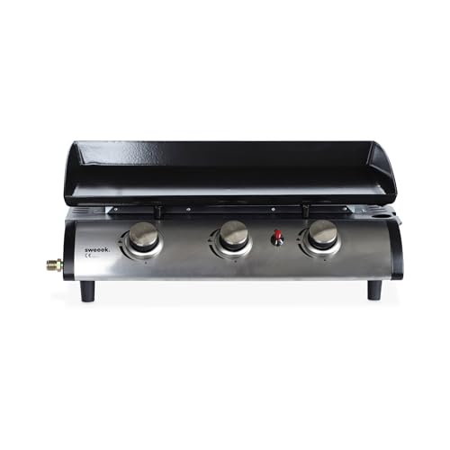 Alice's Garden - Plancha au gaz 3 Feux - Porthos 3 brûleurs - 7.5 KW. Barbecue. Cuisine extérieure. Grande Plaque émaillée. INOX