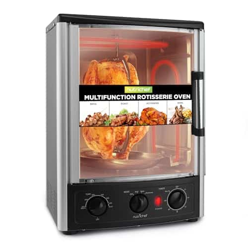 NutriChef Four Rotissoire 24QT, 22L – Mini Four de Comptoir à Convection avec Grill, Minuteur, Thermostat Réglable, Porte Vitrée, Cuisson Uniforme, Rôtissoire Verticale Incluse