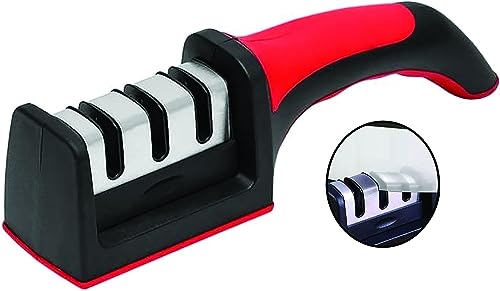 PARENCE - Aiguiseur à 3 phases Easy Sharp - pour couteaux de cuisine - résultat professionnel/design ergonomique - pierre céramique/carbure tungstène/diamant - finition noire/chromée)