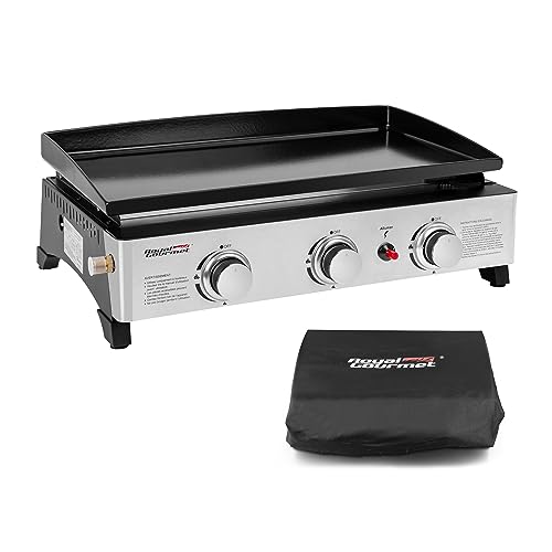 Royal Gourmet Plancha Gaz en Acier Émaillé, 3 Brûleurs Puissance 7.5kW, Surface Cuisson 62,0 x 35,5 cm, Portable pour Le Camping et l' Extérieur, Noir