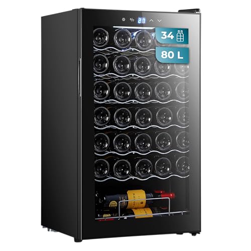 Cecotec Cave à vin 34 bouteilles Bolero grandsommelier 34030 black compressor, 80 L, Refroidissement par compresseur, Température réglable de 5 à 18°C, Commande tactile, Affichage, LED intérieur.