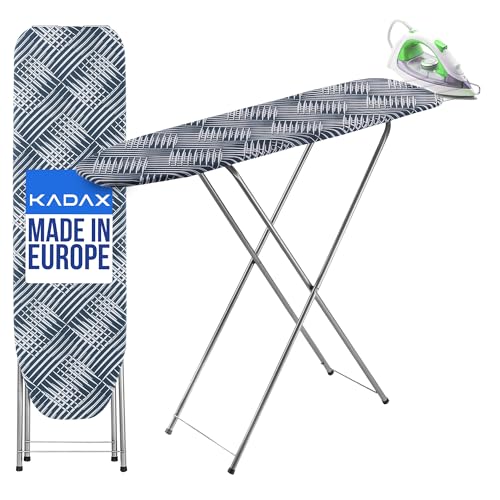 KADAX Table à Repasser 104 x 30 cm, Planche Pliable avec Housse en Coton Amovible, Support pour Fer, Pieds Antidérapants et Hauteur Réglable (Bleu)