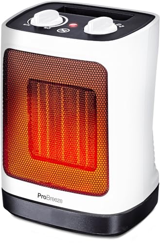 Pro Breeze Radiateur soufflant Céramique 2000 W - Chauffage d'appoint mobile - Oscillation Automatique - 2 Réglages de Température - Blanc