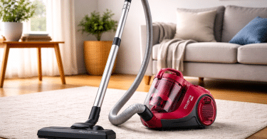 Aspirateur sans sac Rowenta Swift Power Cyclonic RO2933EA posé sur un tapis dans un salon