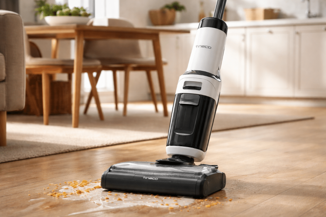 Tineco Floor One Stretch S6 en situation dans une cuisine sur sol dur